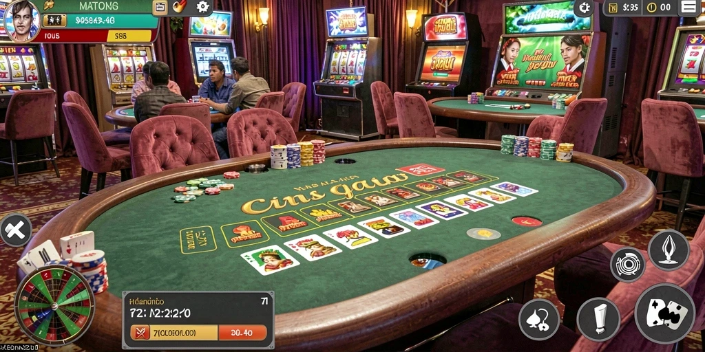 Screenshot pertama menunjukkan tampilan utama permainan dengan berbagai pilihan slot.